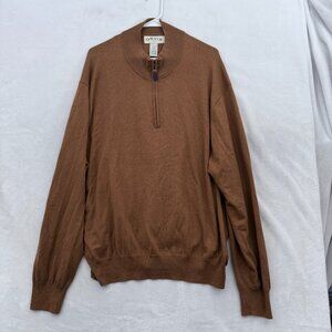 Orvis 1/4 Zip Sweater Mens 2XL Brown Silk Cashmere Blend Stretch Pullover
